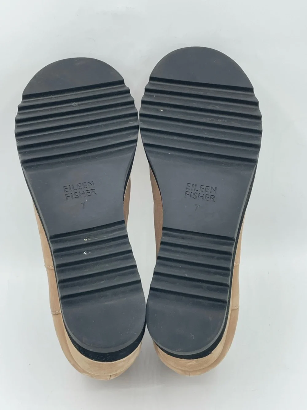 Eileen Fisher Caddy Tan Nubuck Leather Wedge Ankle Booties Size 7M.